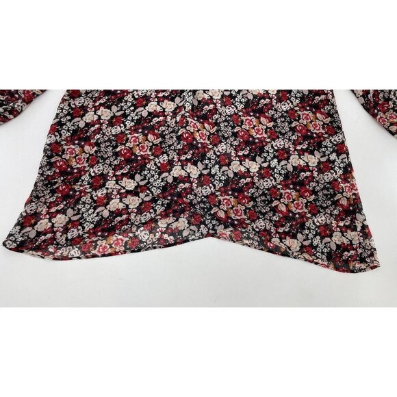 Rose & Olive Women's Red Black Floral V-Neck 3/4 Sleeve Layered Top Size S - Picture 5 of 10